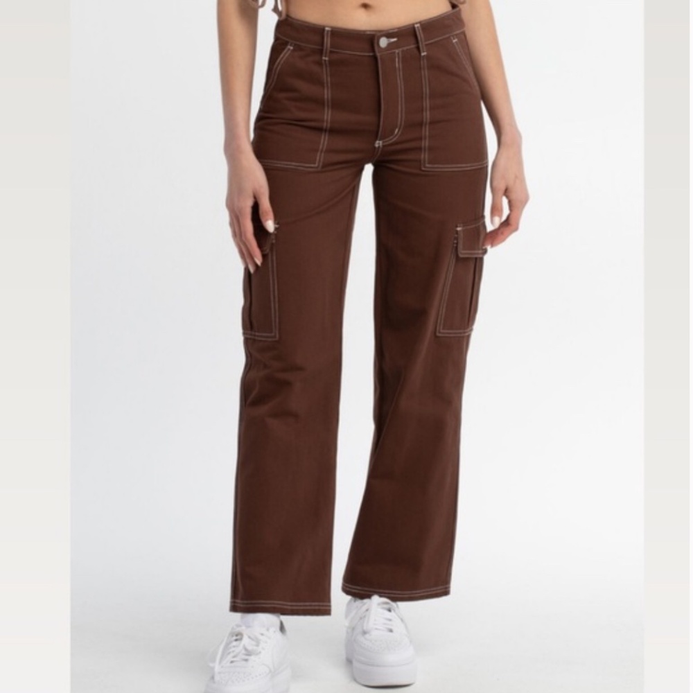 Tilly’s Full Tilt Brown Contrast Stitch Womens M Cargo Pants